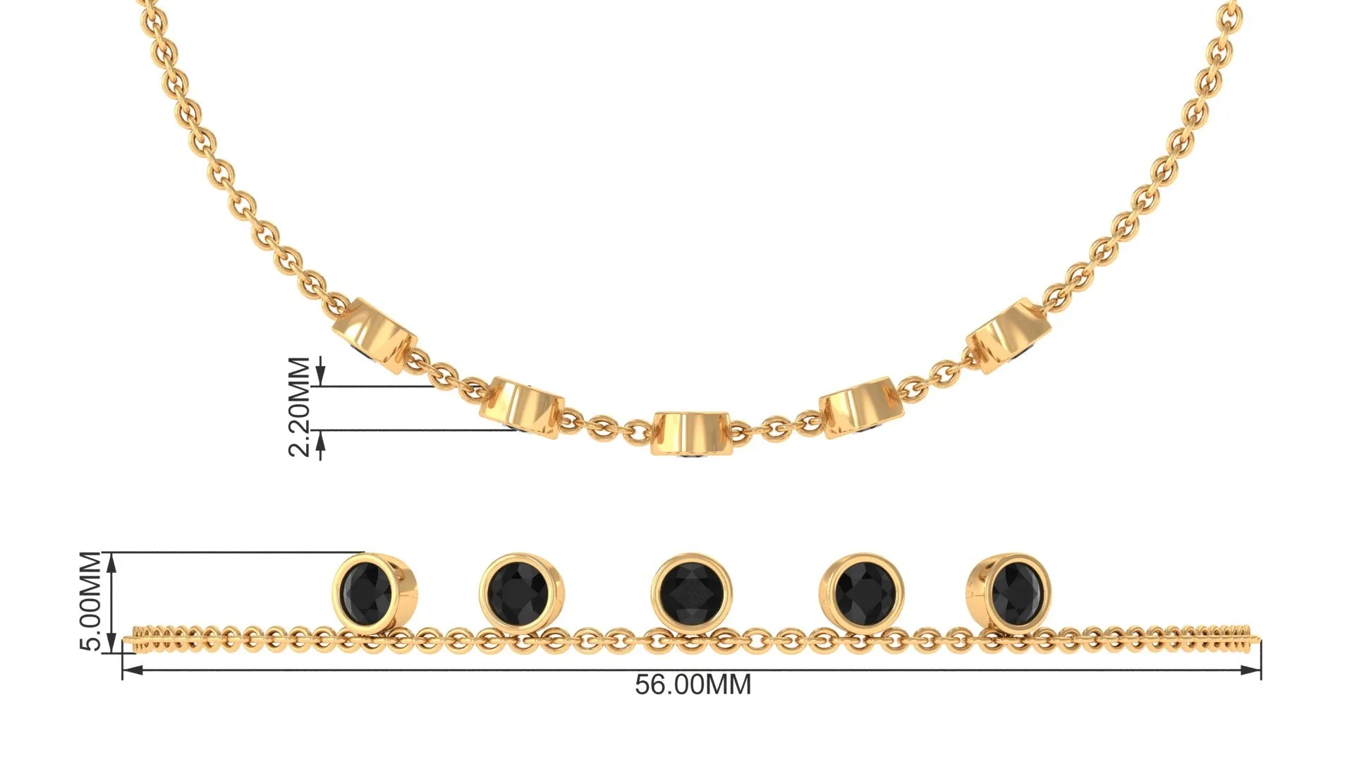 0.50 CT Bezel Set Black Onyx Station Chain Bracelet