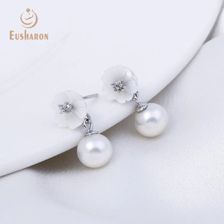 10 Pairs Shell Flower Freshwater Pearl Drop Earrings