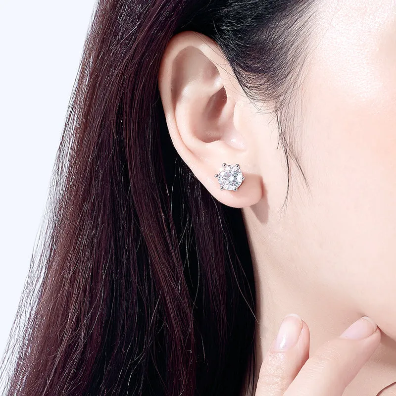 1.0CT/2.0CT/4.0CT D Color Moissanite Earrings 925 Sterling Silver Stud Earrings