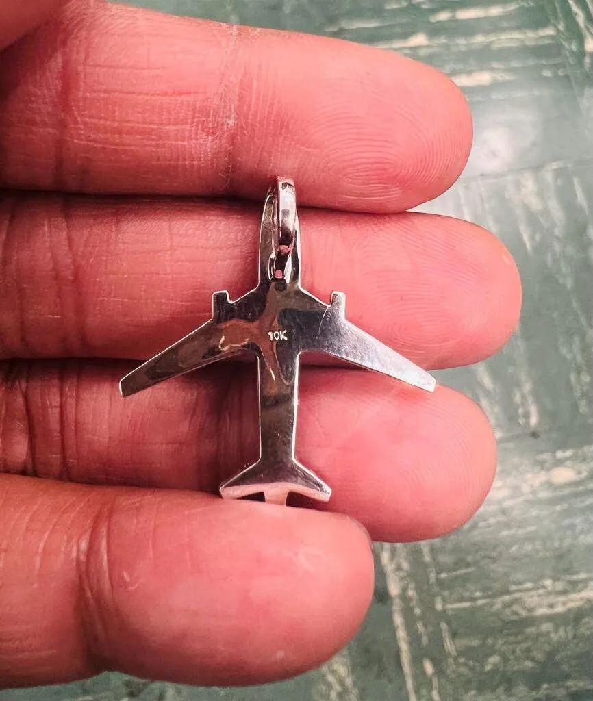 10K Gold .50 CT Diamond Pendant, Diamond Airplane Pendant Iced Out Pendant, Hip Hop Diamond Pendant, Aeroplane Wedding plane shape Charm