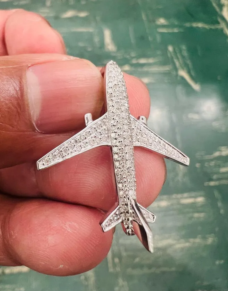 10K Gold .50 CT Diamond Pendant, Diamond Airplane Pendant Iced Out Pendant, Hip Hop Diamond Pendant, Aeroplane Wedding plane shape Charm