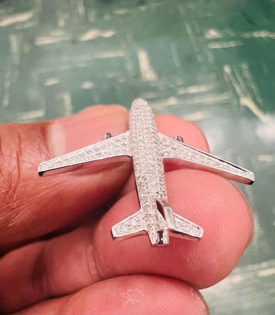 10K Gold .50 CT Diamond Pendant, Diamond Airplane Pendant Iced Out Pendant, Hip Hop Diamond Pendant, Aeroplane Wedding plane shape Charm