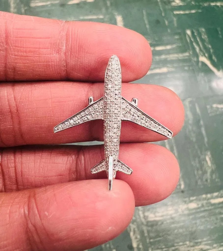 10K Gold .50 CT Diamond Pendant, Diamond Airplane Pendant Iced Out Pendant, Hip Hop Diamond Pendant, Aeroplane Wedding plane shape Charm