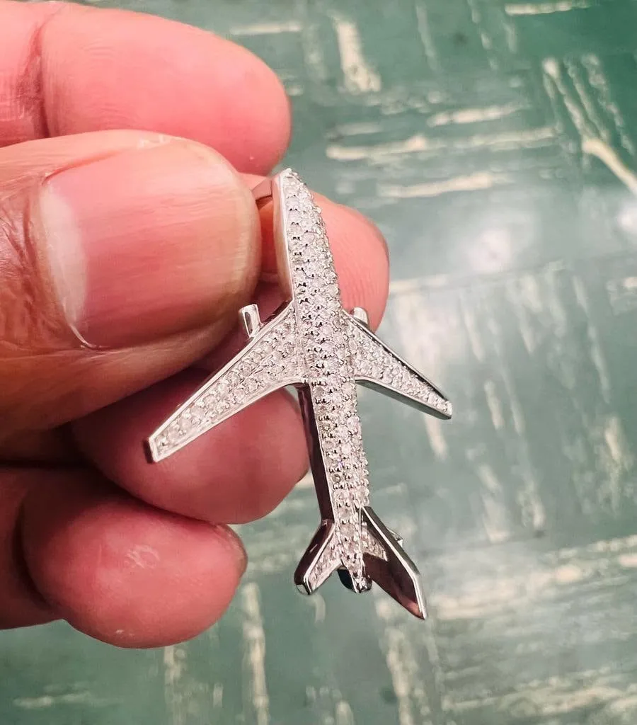 10K Gold .50 CT Diamond Pendant, Diamond Airplane Pendant Iced Out Pendant, Hip Hop Diamond Pendant, Aeroplane Wedding plane shape Charm