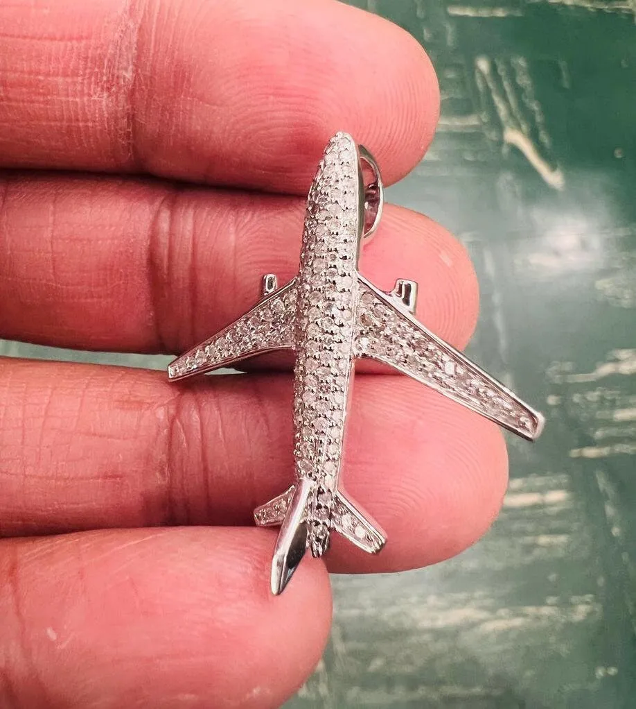 10K Gold .50 CT Diamond Pendant, Diamond Airplane Pendant Iced Out Pendant, Hip Hop Diamond Pendant, Aeroplane Wedding plane shape Charm