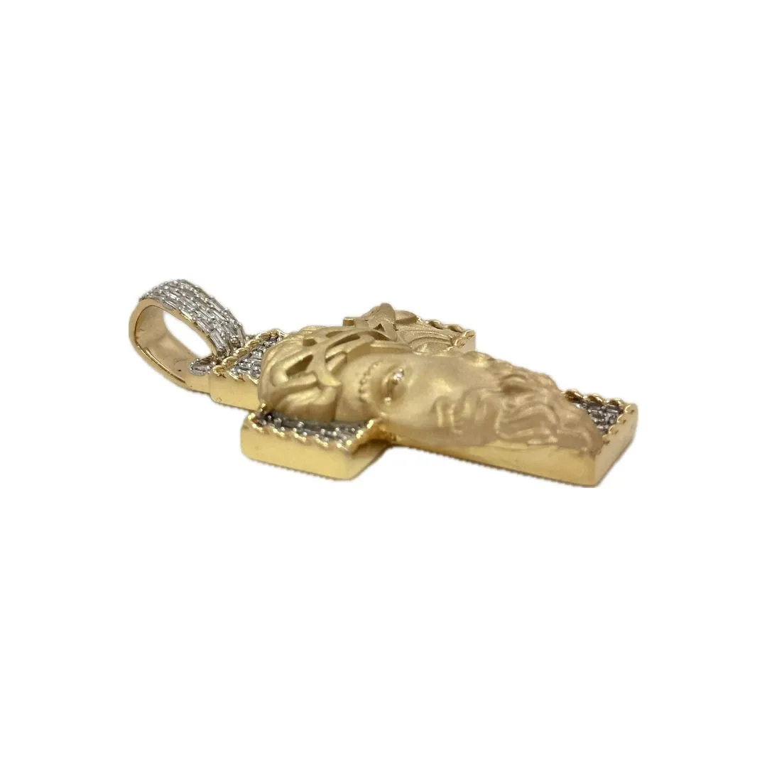 10K Yellow Gold Jesus Head Diamond Cross Pendant 0.69 CT 1.93"
