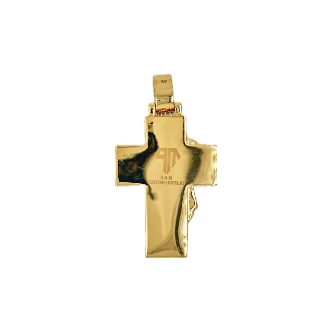 10K Yellow Gold Jesus Head Diamond Cross Pendant 0.69 CT 1.93"