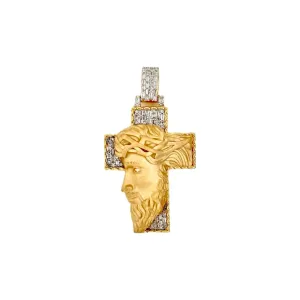 10K Yellow Gold Jesus Head Diamond Cross Pendant 0.69 CT 1.93"