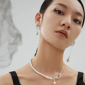 10MM Round Pearl Asymmetric Long Earrings