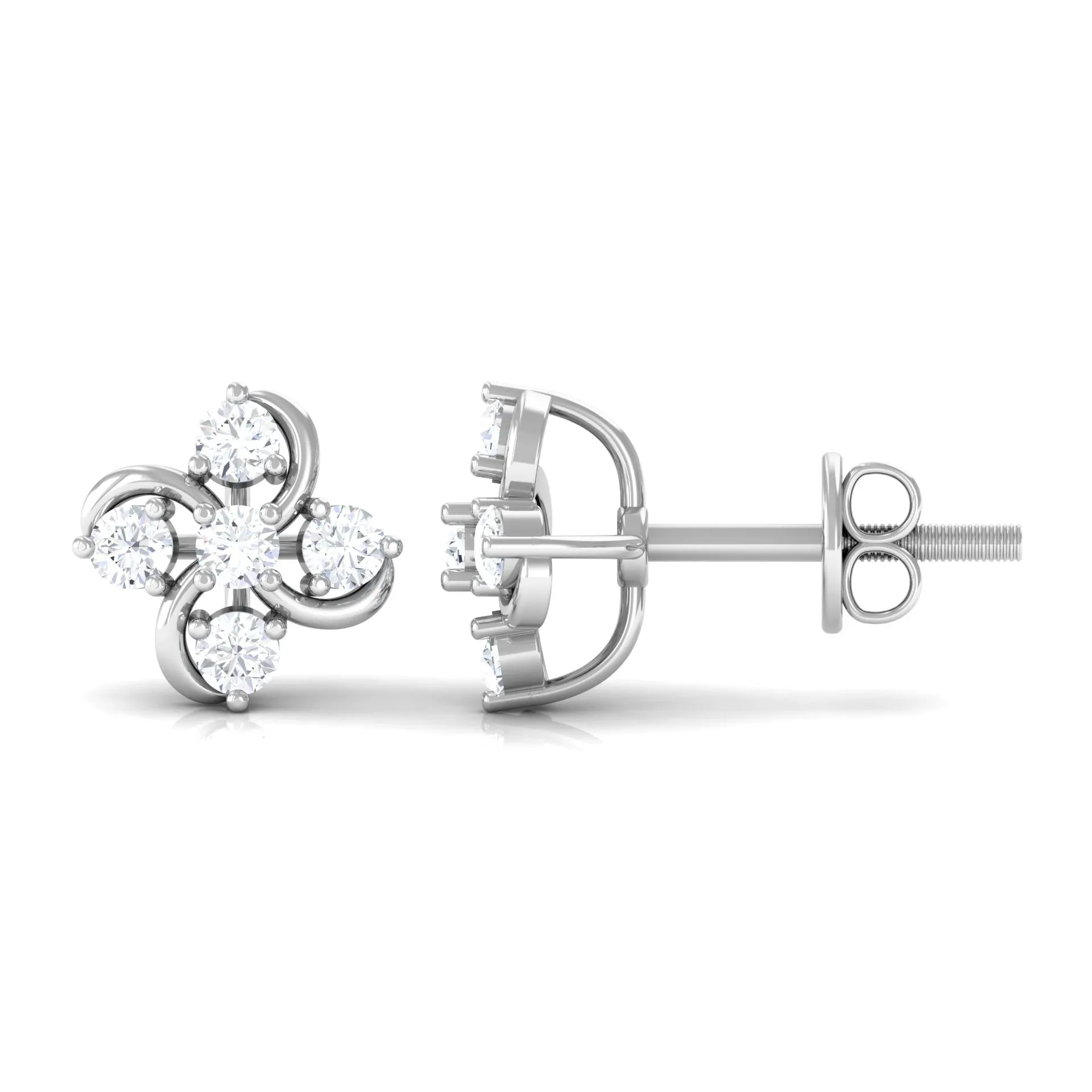 1/2 CT Diamond Cluster Flower Stud Earrings