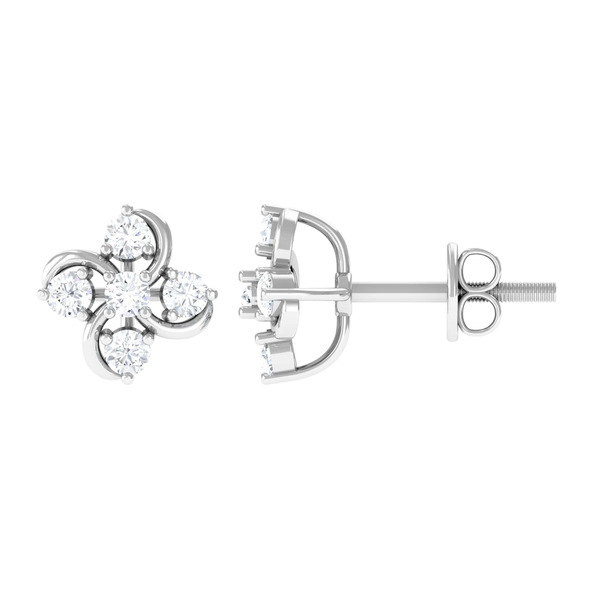 1/2 CT Diamond Cluster Flower Stud Earrings