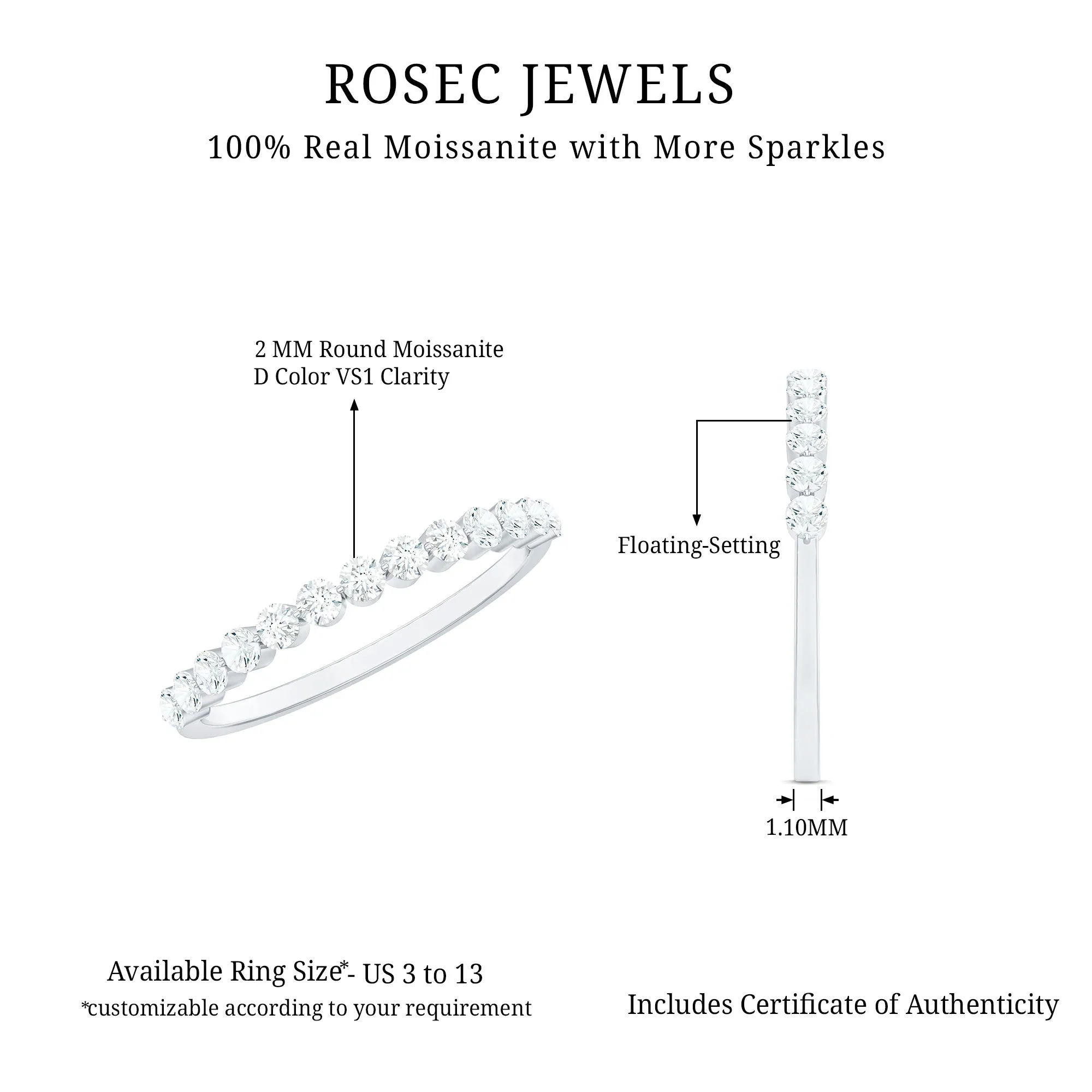 1/2 CT Moissanite Wedding Band
