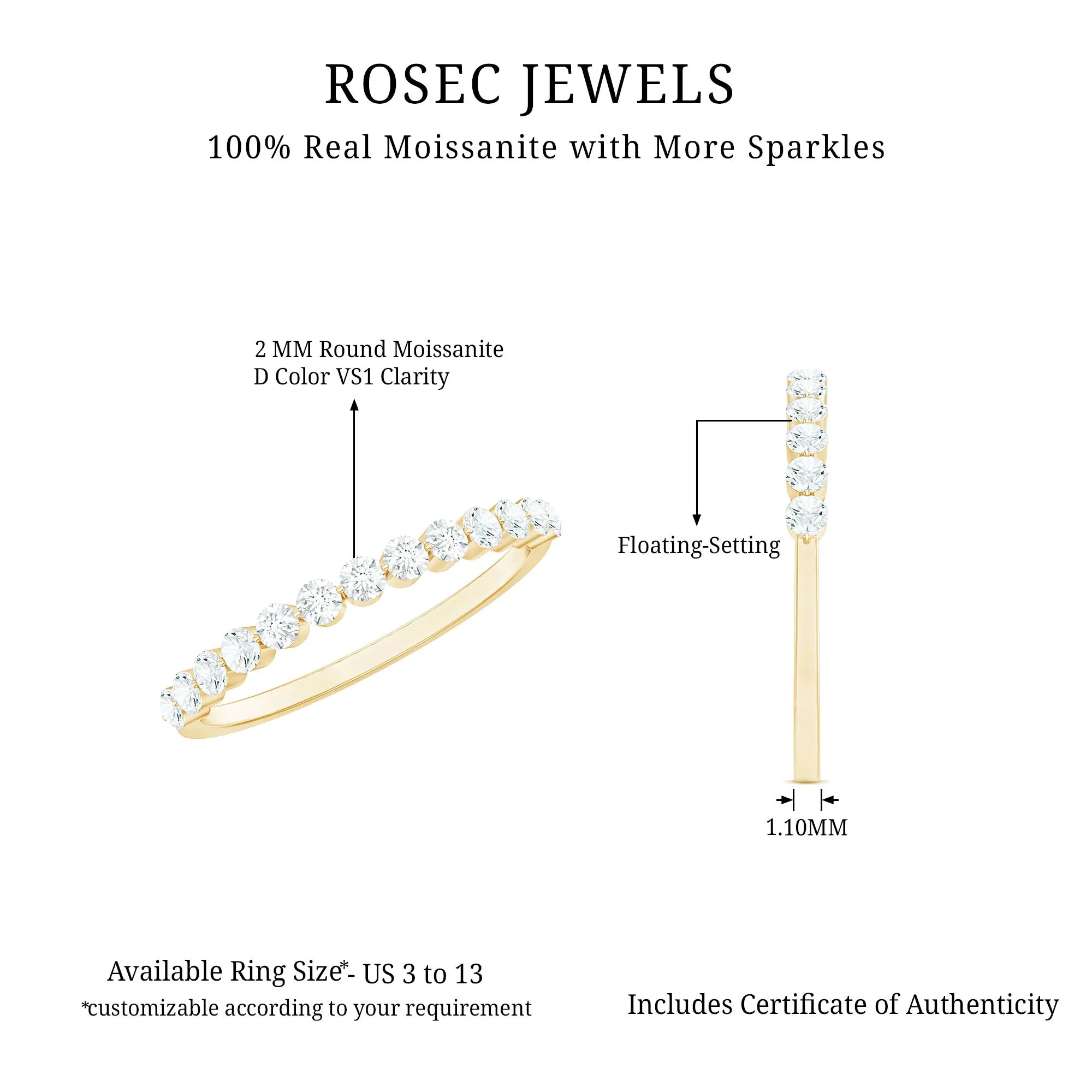 1/2 CT Moissanite Wedding Band