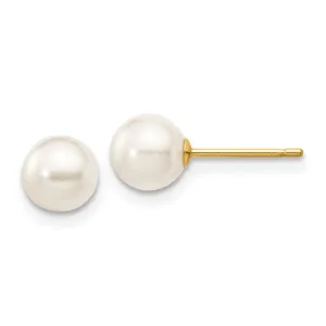 14k 5-6mm Round White Saltwater Akoya Cultured Pearl Studs