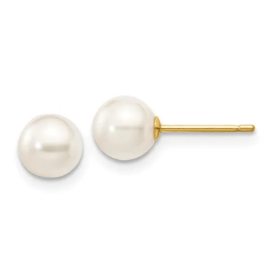 14k 5-6mm Round White Saltwater Akoya Cultured Pearl Studs