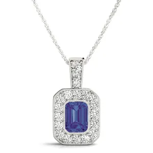14K Emerald Cut Center Diamond Necklace /Pendant