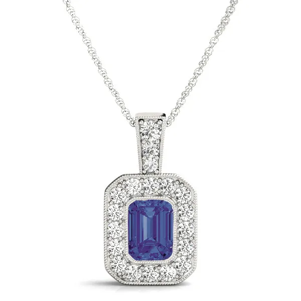 14K Emerald Cut Center Diamond Necklace /Pendant