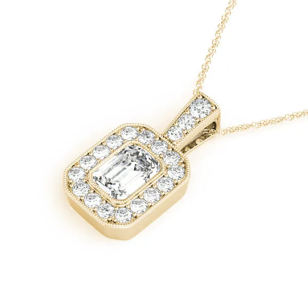 14K Emerald Cut Center Diamond Necklace /Pendant