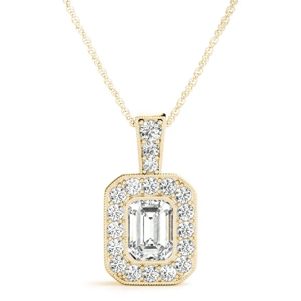 14K Emerald Cut Center Diamond Necklace /Pendant