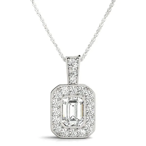 14K Emerald Cut Center Diamond Necklace /Pendant