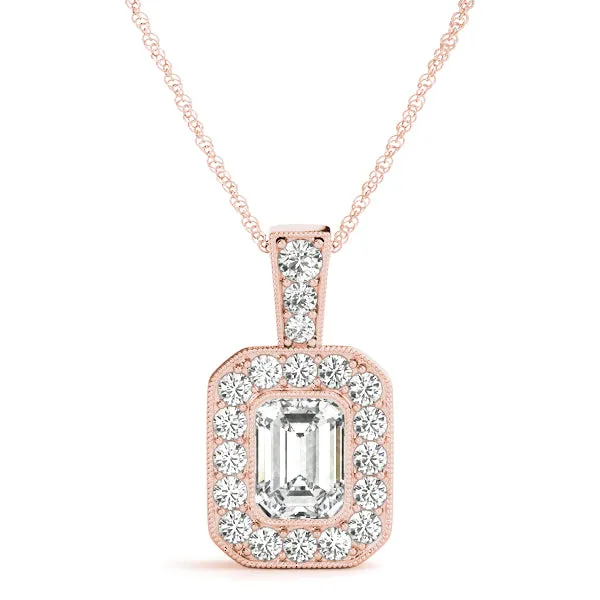14K Emerald Cut Center Diamond Necklace /Pendant