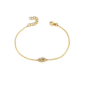 14k Gold 0.01Ct Sapphire, 0.10Ct Diamond Hamsa Bracelet, available in White, Rose and Yellow Gold