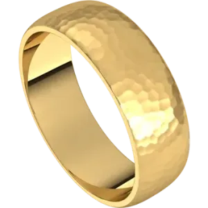14k Gold 6mm Half Round Light Classic Wedding Band with Satin Rock or Satin Hammered Finish
