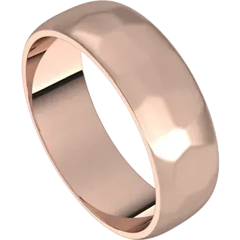 14k Gold 6mm Half Round Light Classic Wedding Band with Satin Rock or Satin Hammered Finish