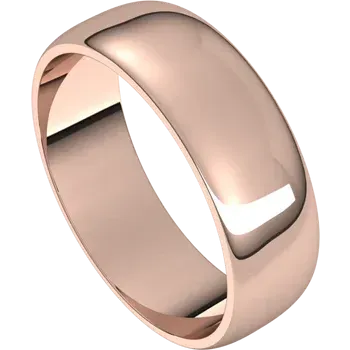 14k Gold 6mm Half Round Light Classic Wedding Band with Satin Rock or Satin Hammered Finish