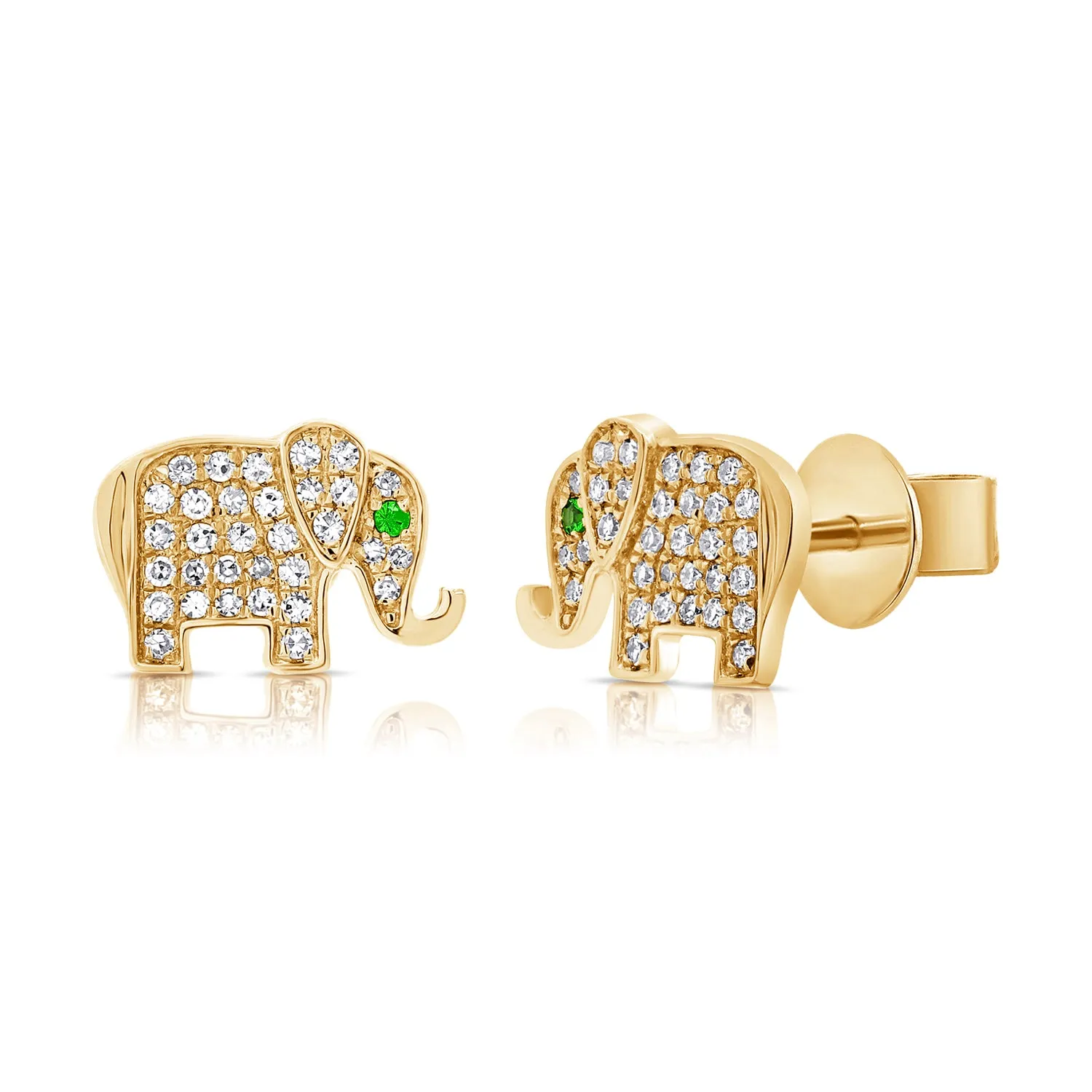 14k Gold & Diamond Elephant Stud Earrings - 0.18ct