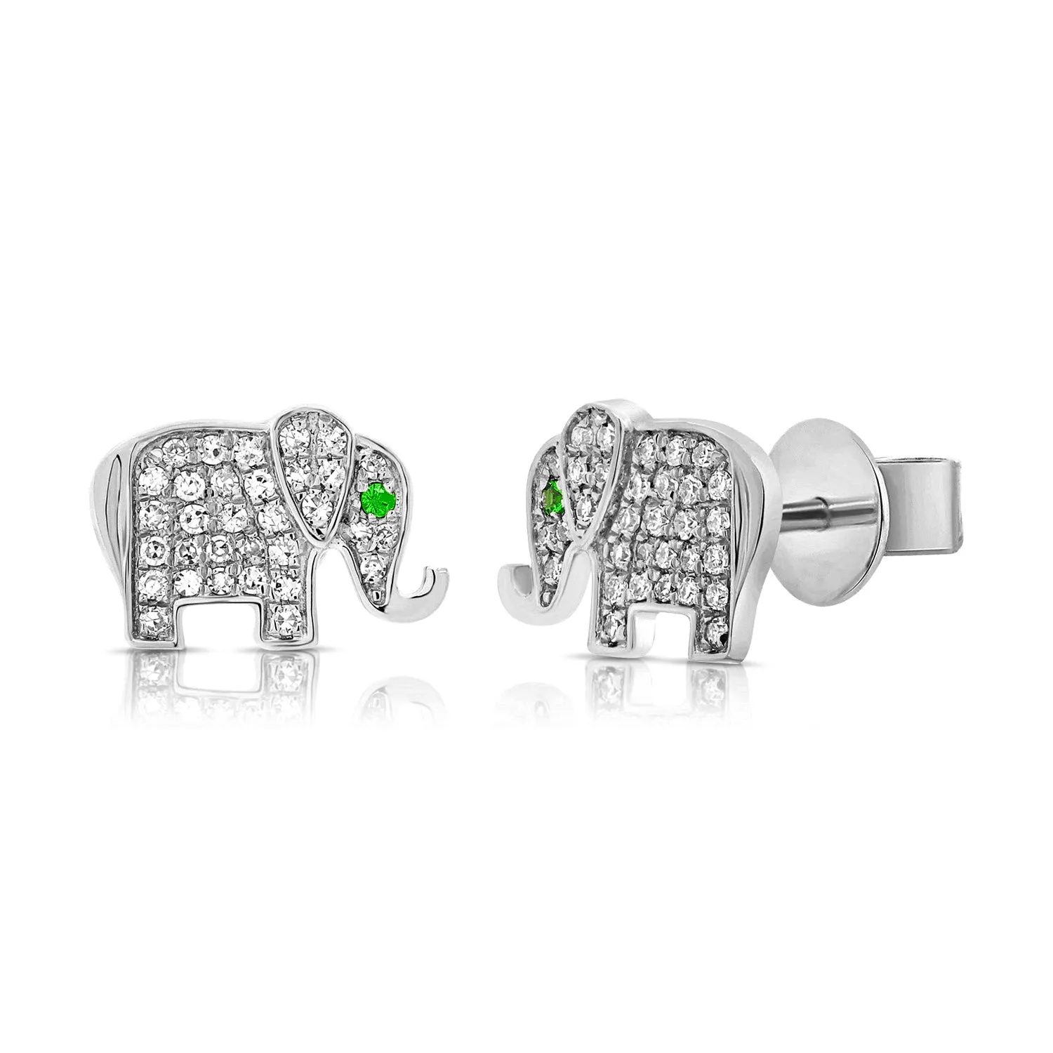 14k Gold & Diamond Elephant Stud Earrings - 0.18ct
