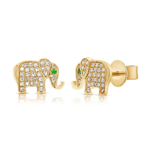 14k Gold & Diamond Elephant Stud Earrings - 0.18ct