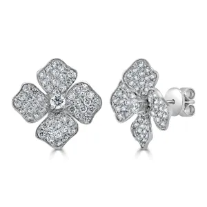 14K Gold & Diamond Flower Stud Earrings - 1.60ct