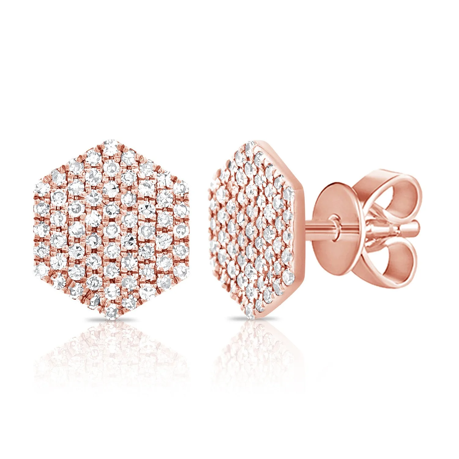 14k Gold & Diamond Hexagon Stud Earrings- 0.23 ct.