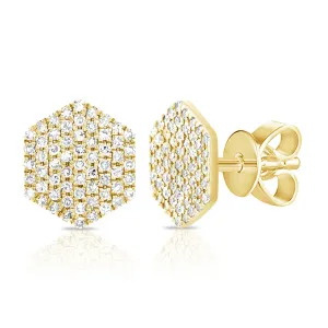14k Gold & Diamond Hexagon Stud Earrings- 0.23 ct.
