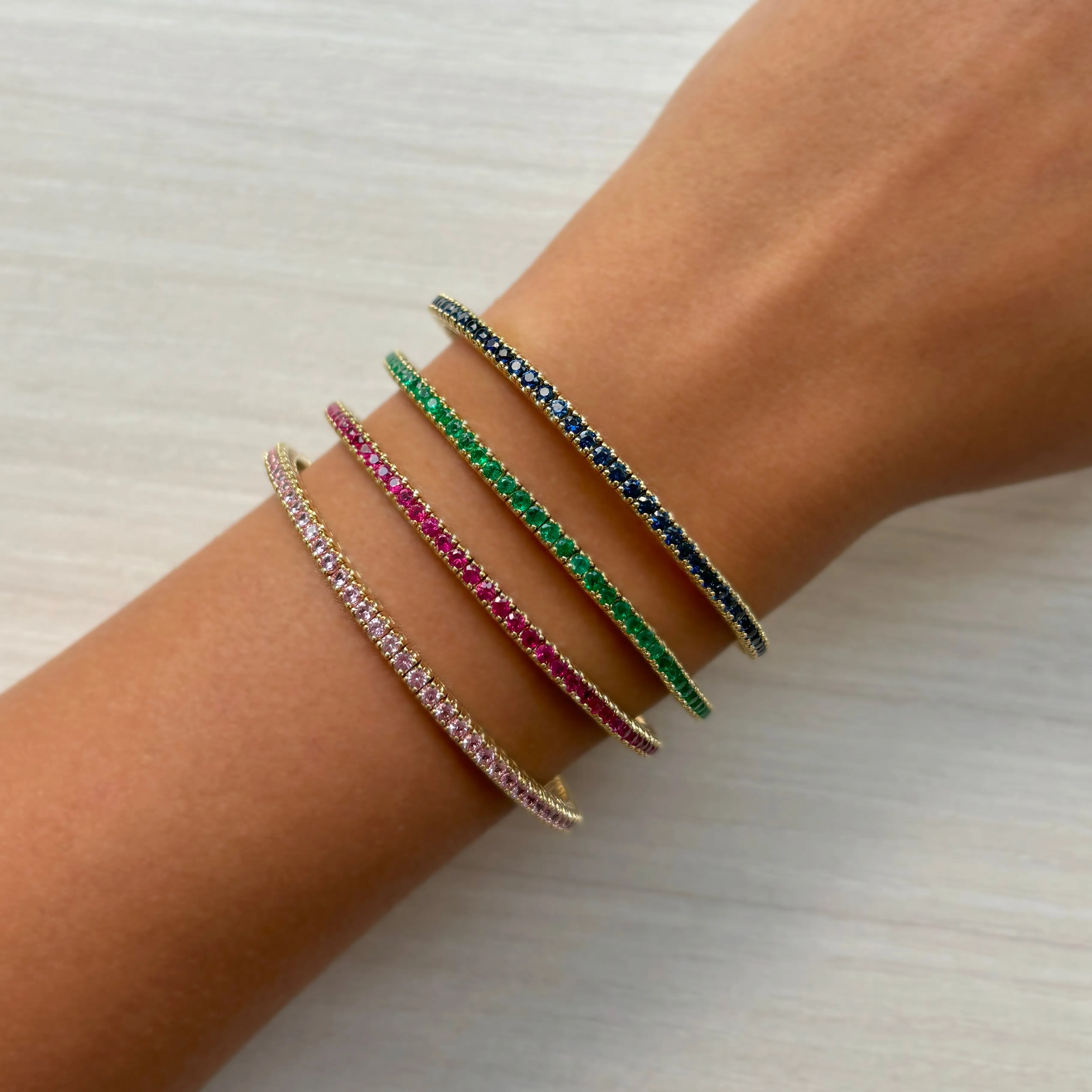 14K Gold & Emerald Eternity Stretch Bracelet - 3.33ct