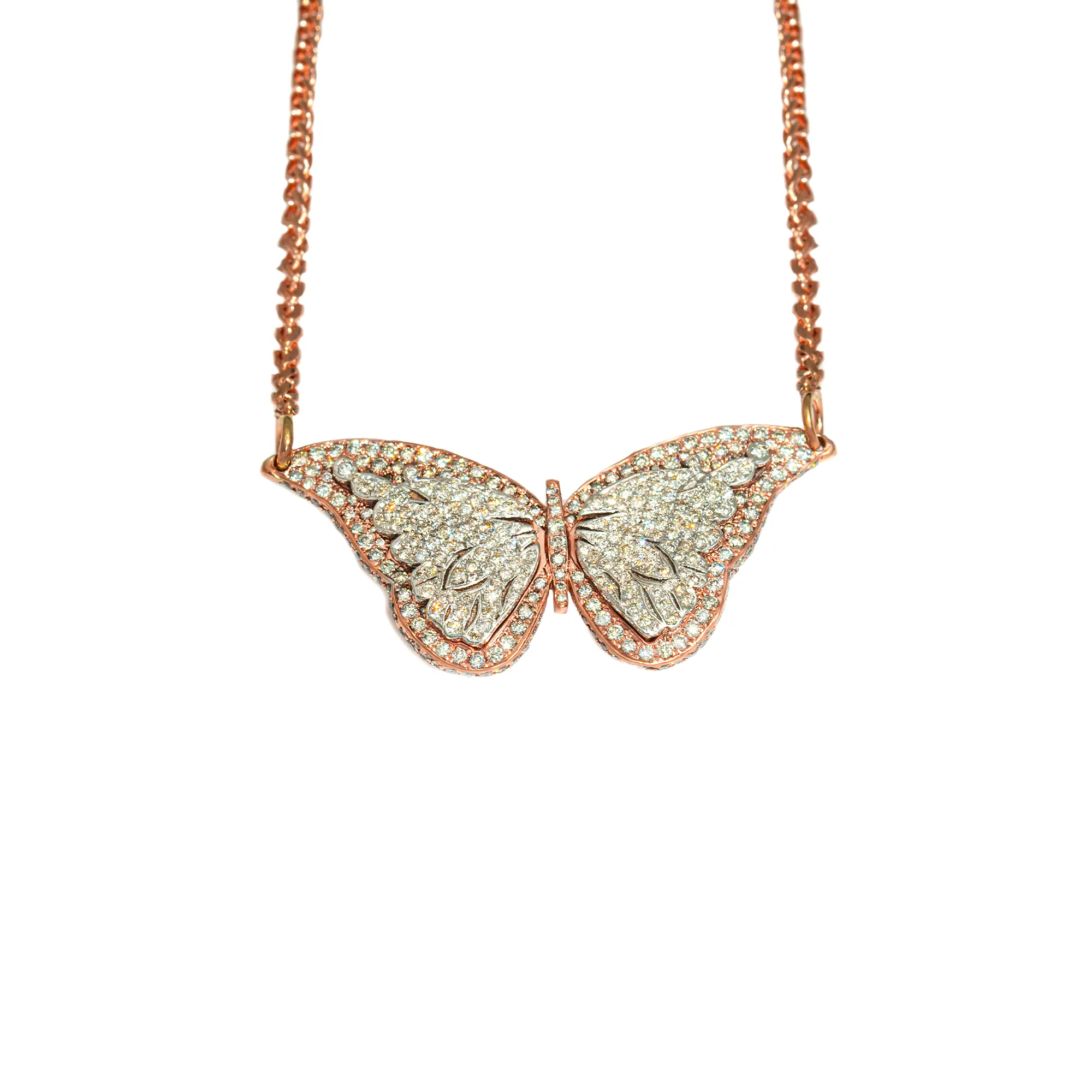 14k Gold Diamond Coileray Butterfly Pendant 3 Ctw