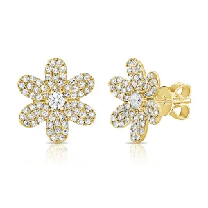 14K Gold Diamond Flower Stud Earrings - 0.68ct