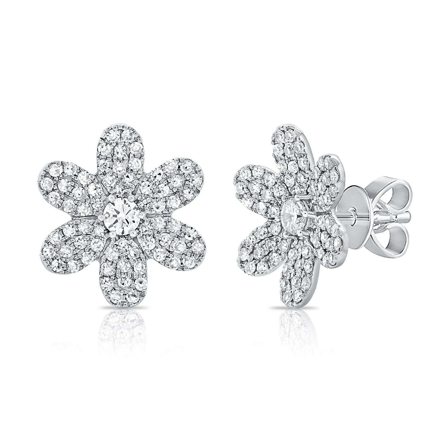 14K Gold Diamond Flower Stud Earrings - 0.68ct