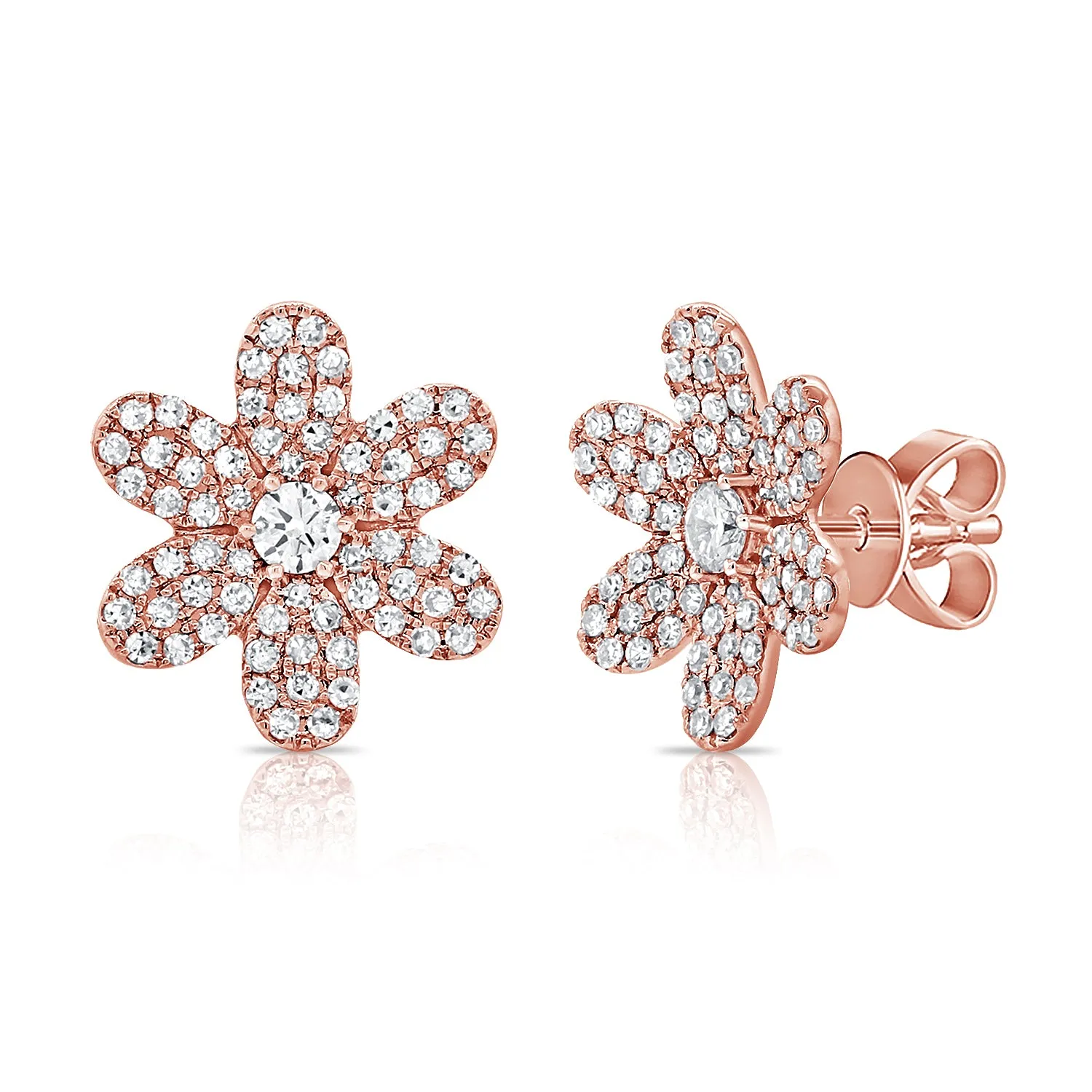 14K Gold Diamond Flower Stud Earrings - 0.68ct