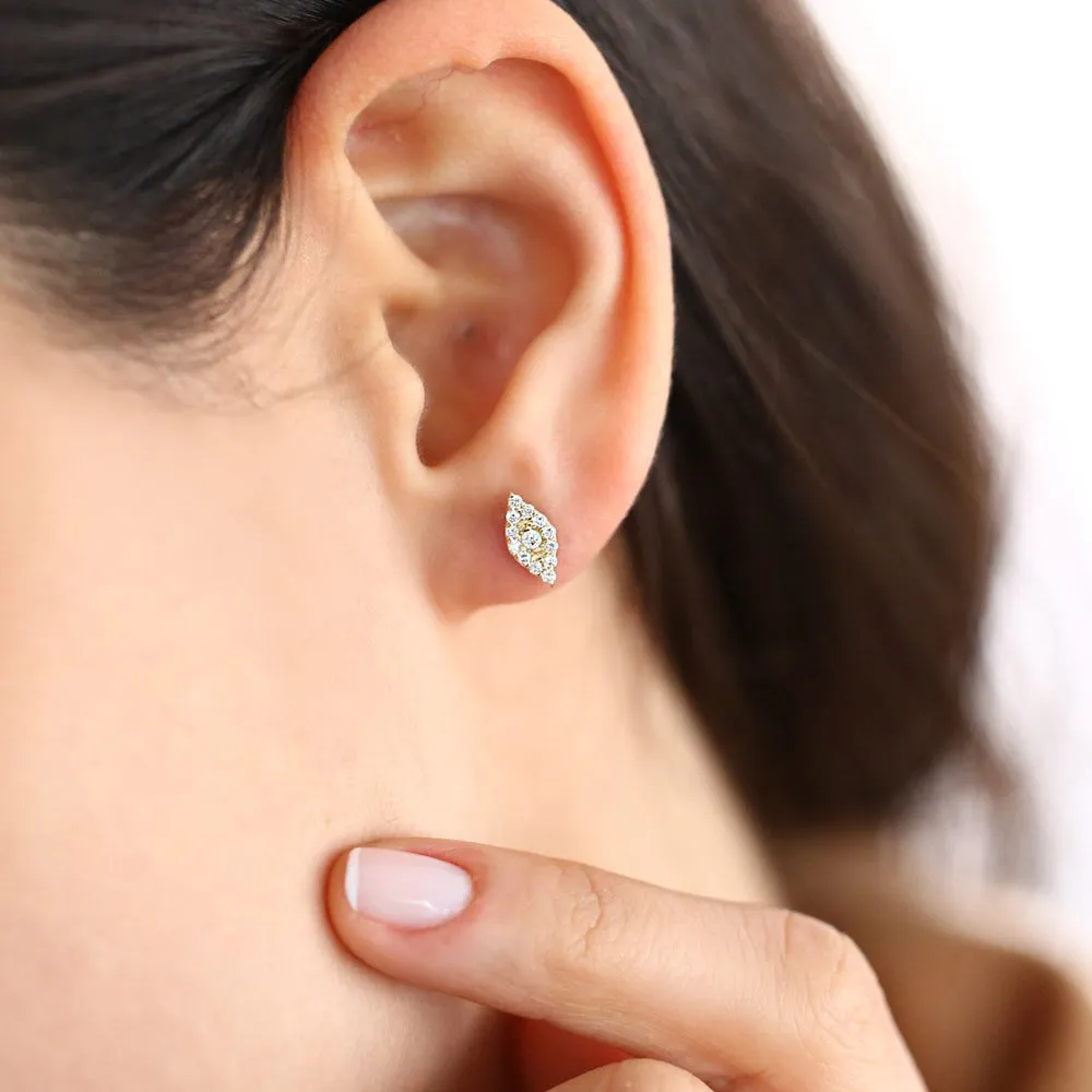 14K Gold Evil Eye Diamond Studs
