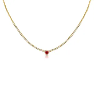 14k Gold, Ruby & Diamond Adjustable Heart Necklace