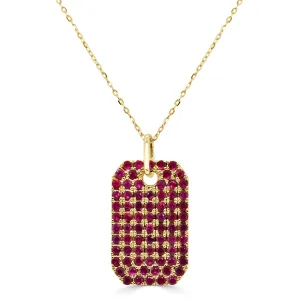 14K Gold Ruby Pave Dog Tag Charm - 1.76ct