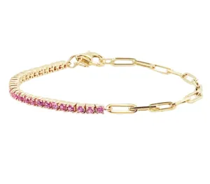 14k Half Gemstone Half Paperclip Bracelet