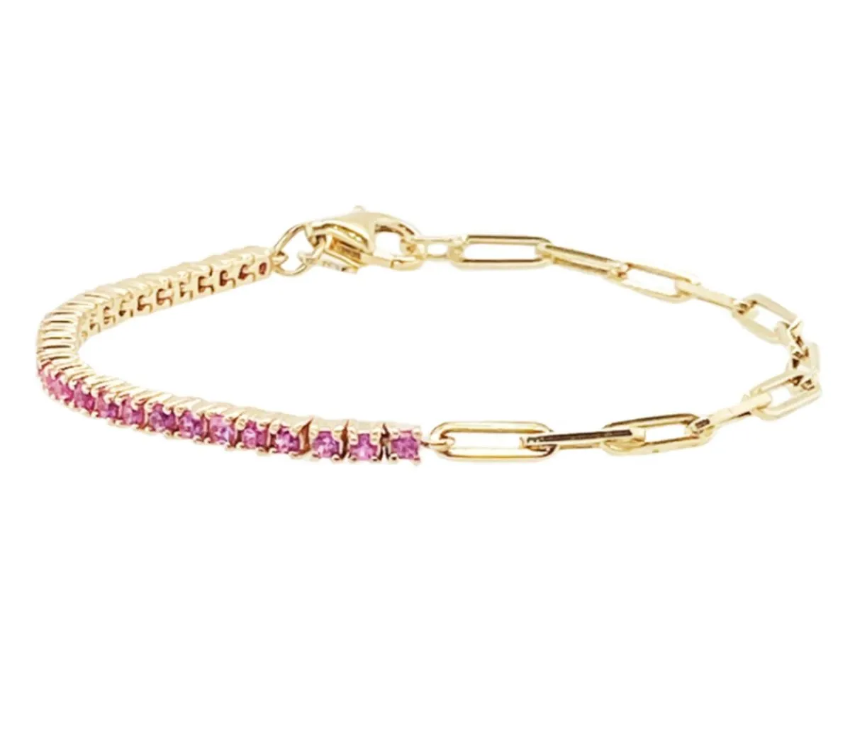 14k Half Gemstone Half Paperclip Bracelet