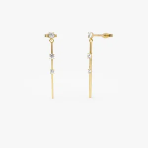 14K Linear Bar Triple Diamond Drop Earrings