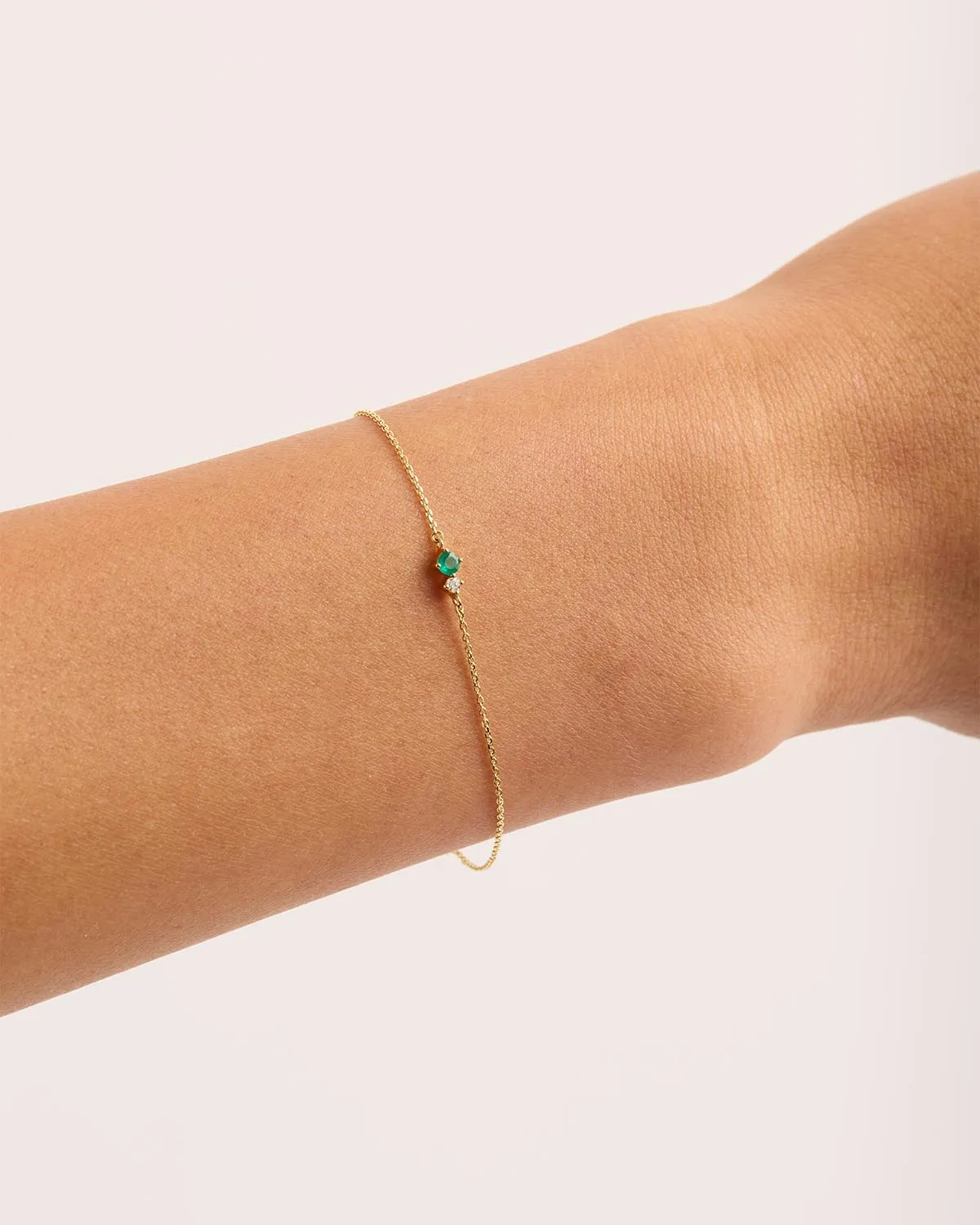 14k Solid Gold Magic Within Birthstone Diamond Bracelet - May - Emerald