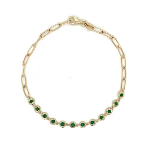 14K Yellow Gold Emerald Paperclip Link Bracelet