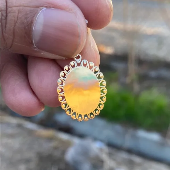 14K Yellow Gold Guadalupe Enamel Picture Religious Pendant