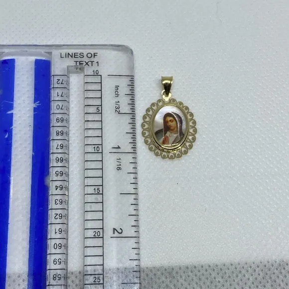 14K Yellow Gold Guadalupe Enamel Picture Religious Pendant